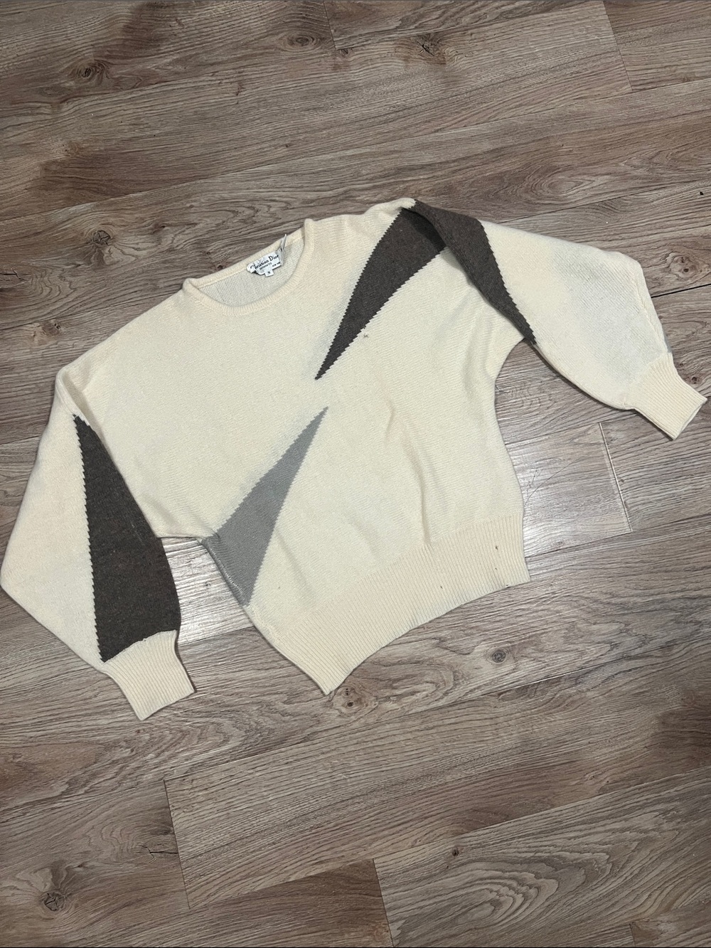 Dior Cream and Brown Graphic Wool Sweater women’s small vintage 80s